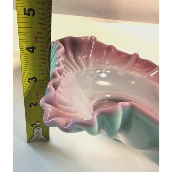 Fenton Lilac Turquoise Cased Glass Shell Shaped Bowl Scallop Ruffle Bridal - Picture 7 of 11